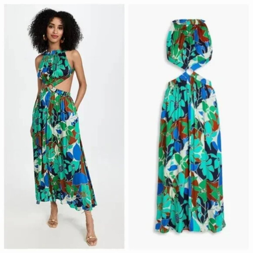 Cult Gaia Thea Floral Botanic Aqua Maxi Dress | Size L | NWOT | $698 Retail